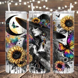 Witch and Sunflowers Metal Insulated Tumbler